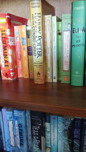 Close up rainbow bookshelf
